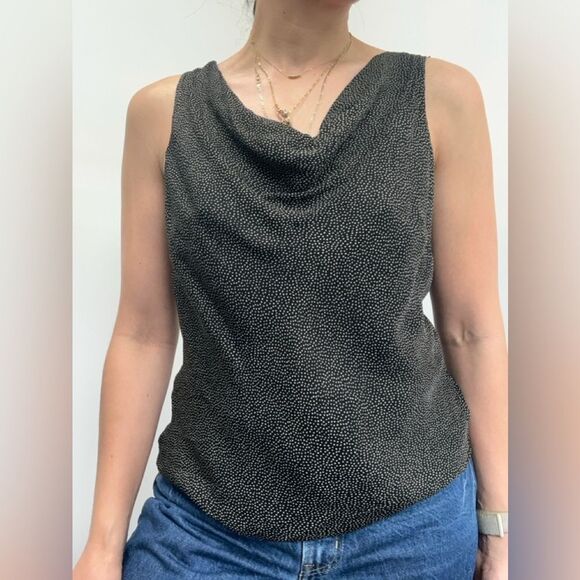 90's Ann Taylor Black Polka Dot Spotted 100% Silk Cowl Neck Sleeveless Top 6 - Picture 3 of 8
